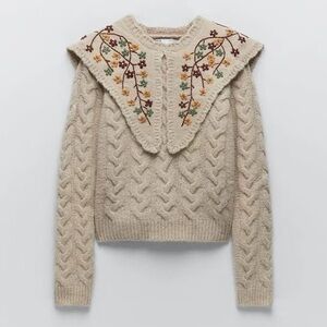 NWT ZARA EMBROIDERED KNIT SWEATER SIZE S 1957/102/804